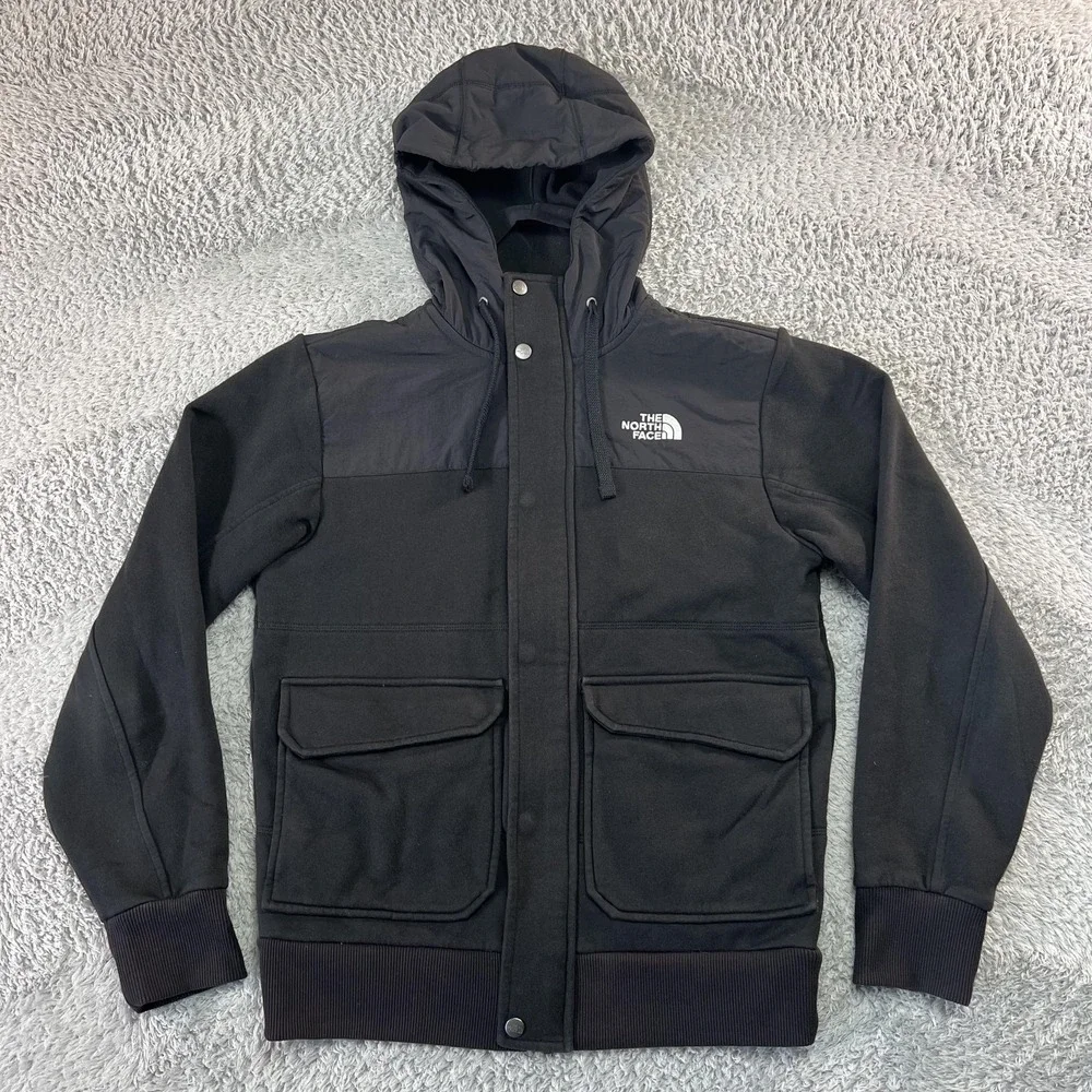 The North Face Jacket Mens Small Black‎ Hooded Fleece Full Zip Bomber NF00CP8F